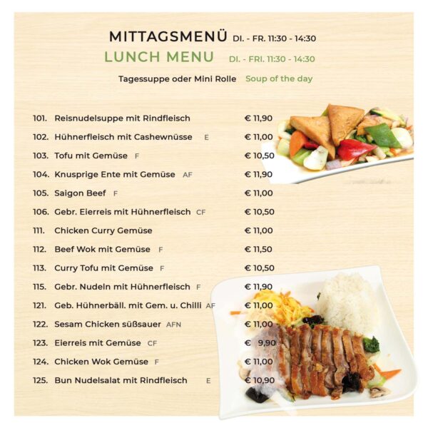 Pho You - Vietnamesisches Restaurant - Graz - Speisekarte - Mittagsmenü